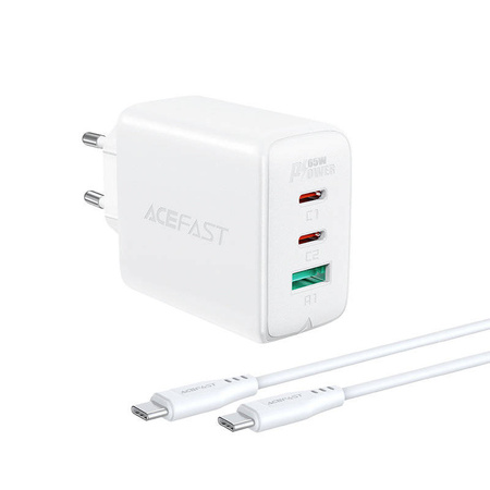 Acefast 2in1 charger 2x USB Type C / USB 65W, PD, QC 3.0, AFC, FCP (set with cable) white (A13 white)