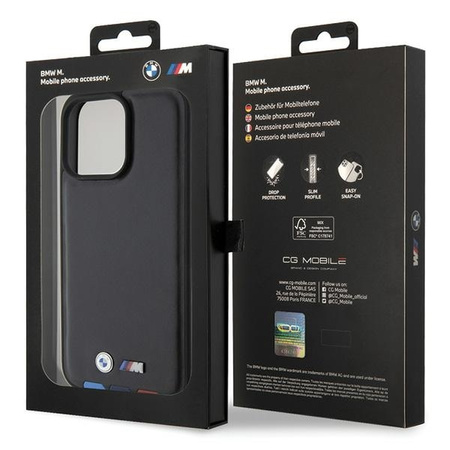 BMW BMHCP15X22PTDK iPhone 15 Pro Max 6,7&quot; schwarz/schwarzer Lederstempel Tricolor