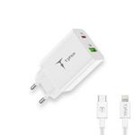 ŁAD SIEC T-PHOX SPEEDY USB-C 20W/USB 18W PD QC + KABEL LIGHTNING 1M BIAŁA/WHITE