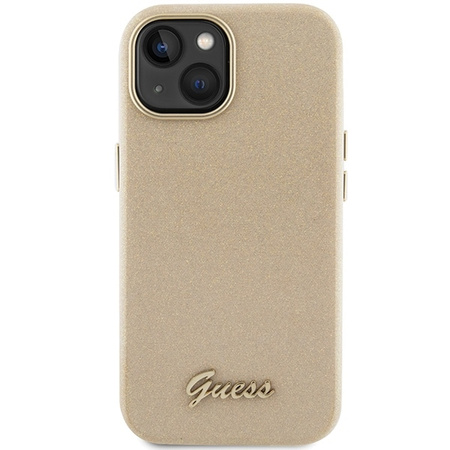 Guess Glitter Glossy Script case for iPhone 15 - gold