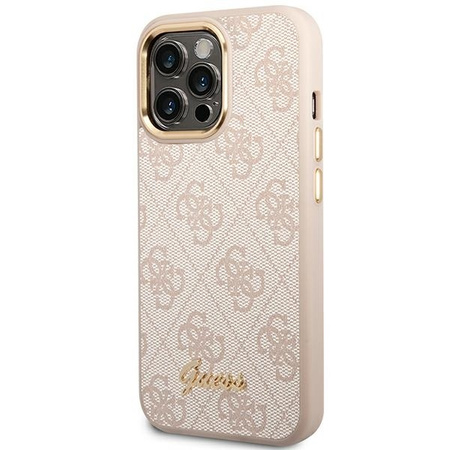 Original Case IPHONE 14 PRO MAX Guess Hard Case 4G Vintage Gold Logo (GUHCP14XHG4SHP) pink