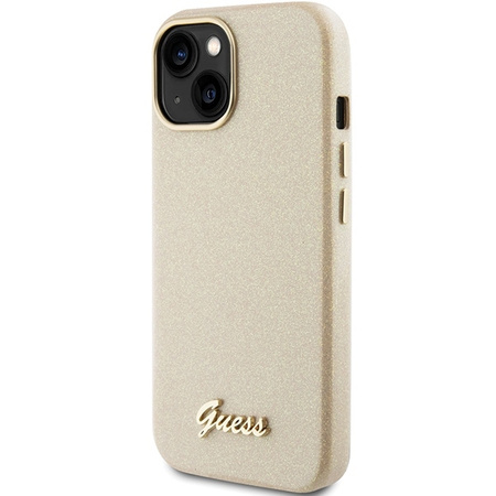 Guess Glitter Glossy Script case for iPhone 15 - gold