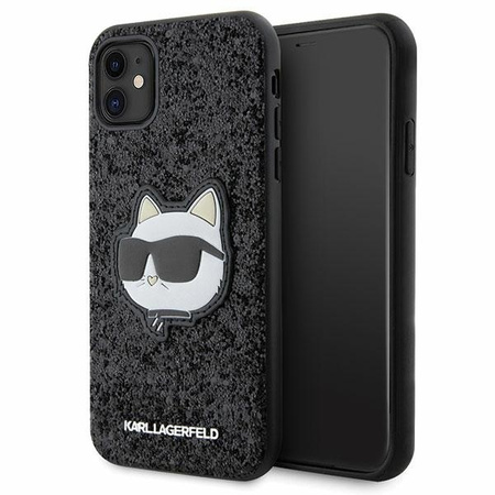 Karl Lagerfeld KLHCN61G2CPK iPhone 11 / Xr 6,1&quot; schwarz/schwarzes Hartschalenetui mit glitzerndem Choupette-Patch