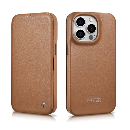 iCarer CE Premium Leather Folio Case iPhone 14 Pro Max Magnetic Flip Leder Folio Case MagSafe Braun (WMI14220716-BN)