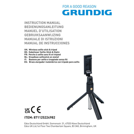 Grundig - Statyw na smartfon / selfie stick Bluetooth