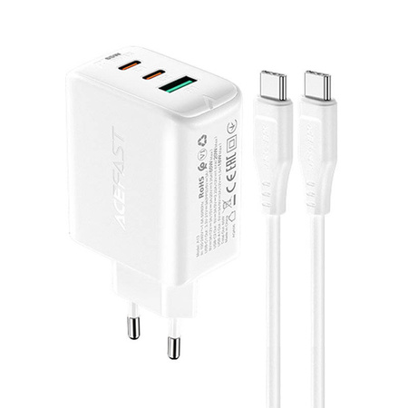 Acefast 2in1 charger 2x USB Type C / USB 65W, PD, QC 3.0, AFC, FCP (set with cable) white (A13 white)