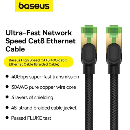 Baseus schnelles Netzwerkkabel RJ-45 Cat.8 40 Gbit/s 10 m geflochten – schwarz