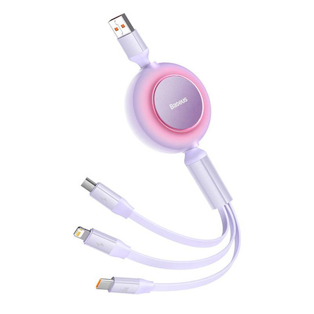 Baseus Bright Mirror 2 retractable cable 3in1 USB Type A - micro USB + Lightning + USB Type C 66W 1.1m purple (CAMJ010105)