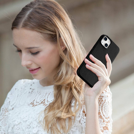 iCarer Case Leather genuine leather case for iPhone 14 schwarz (WMI14220709-BK) (MagSafe compatible)