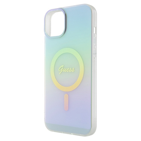 Original Case APPLE IPHONE 15 PLUS Guess Hardcase IML Iridescent MagSafe (GUHMP15MHITSQ) turquoise