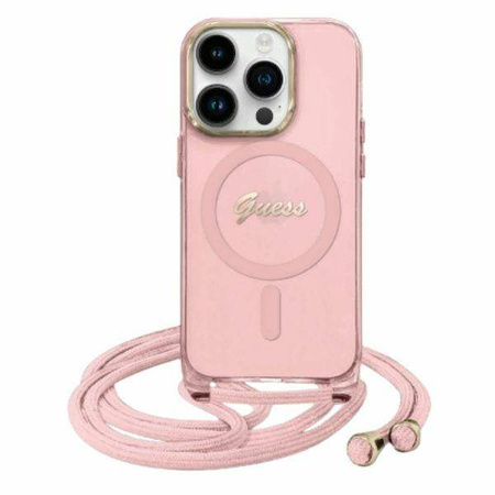 Original Case IPHONE 16 Guess Hardcase Crossbody Cord Script MagSafe (GUHMP16SHCTSGNSP) pink