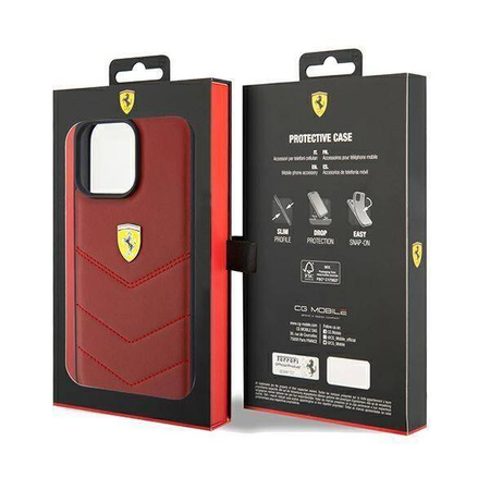 Original Handyhülle APPLE IPHONE 15 PRO MAX Ferrari Hardcase Leather Stitched Lines (FEHCP15XRDUR) rot