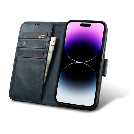 iCarer Oil Wax Wallet Case 2in1 Cover iPhone 14 Pro Anti-RFID Leder Flip Case Blau (WMI14220722-BU)