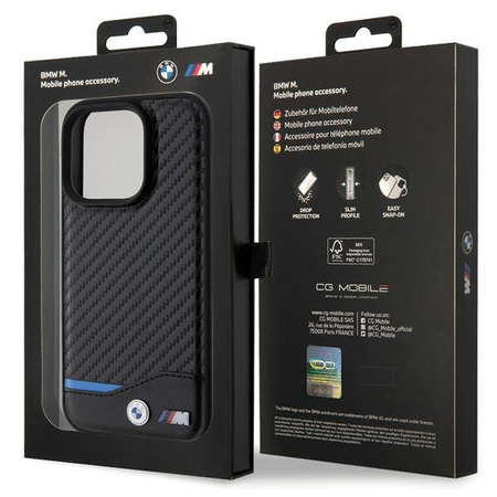 BMW Leder-Carbon-Hülle für iPhone 15 Pro – schwarz