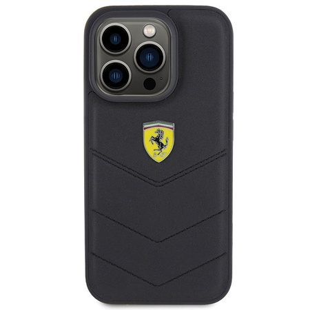 Ferrari Quilted Metal Logo-Hülle für iPhone 15 Pro – Schwarz