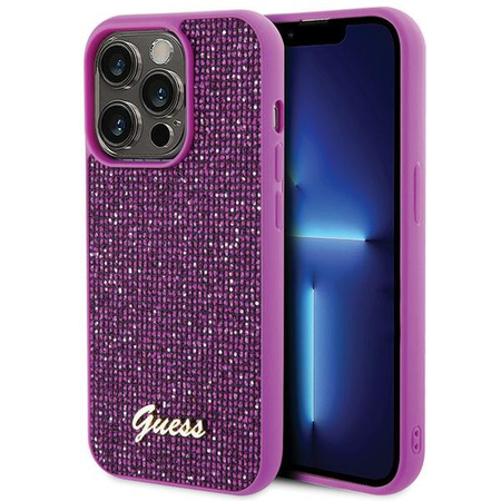 Guess Disco Metal Script Hülle für iPhone 15 Pro – Rosa