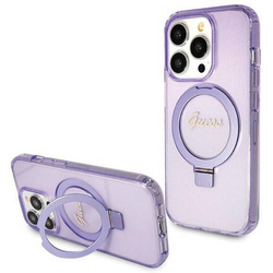 Original Case IPHONE 13 PRO Guess Hardcase Ring Stand Script Glitter MagSafe (GUHMP13LHRSGSU) purple