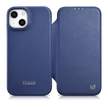 iCarer CE Premium Leather Folio Case iPhone 14 Flip Magnetic MagSafe Blue (WMI14220713-BU)