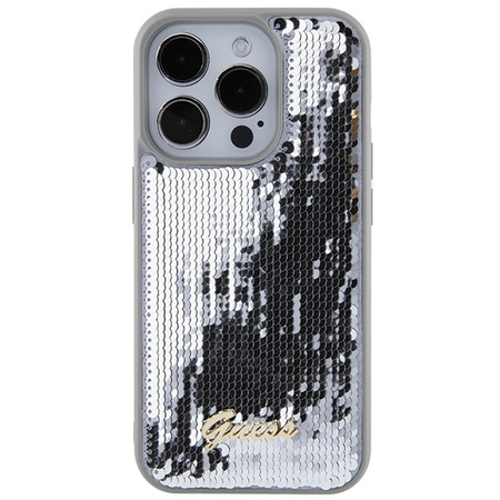 Guess Sequin Script Metal case for iPhone 15 Pro - silver