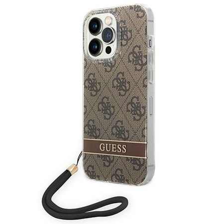 Original Case IPHONE 14 PRO Guess Hardcase 4G Print Strap (GUOHCP14LH4STW) brown