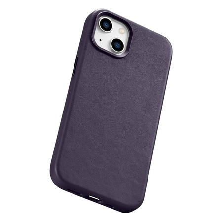 iCarer Case Leather Genuine Leather Case Cover for iPhone 14 Dark Purple (WMI14220705-DP) (MagSafe Compatible)