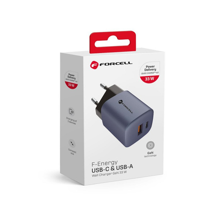 Forcell F-Energy Ładowarka Sieciowa GaN - 33W z portami: USB C i USB A z ładowaniem PD i QC 4.0