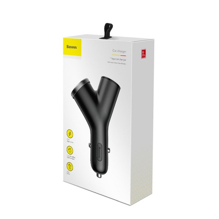 Baseus Y Type Car Charger ładowarka samochodowa 2x USB + gniazdo zapalniczki 3.4A czarny (CCALL-YX01)