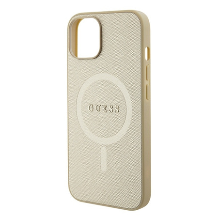 Original Case APPLE IPHONE 15 Guess Hardcase Saffiano MagSafe (GUHMP15SPSAHMCB) gold