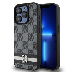 DKNY DKHCP15LPCPTSSK iPhone 15 Pro 6.1" czarny/black hardcase Leather Checkered Mono Pattern & Printed Stripes