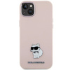 Karl Lagerfeld Choupette Metal Pin-Hülle aus Silikon für iPhone 15 – Rosa