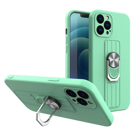 Ring Case silikonowe etui z uchwytem na palec i podstawką do iPhone 12 Pro miętowy