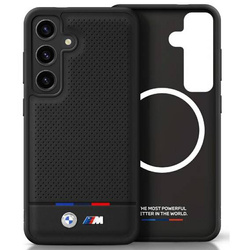 Schutzhülle SAMSUNG GALAXY S25 BMW Leather Tricolor Stripe MagSafe schwarz