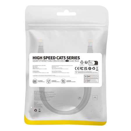 Baseus High Speed ​​Cat 5 RJ-45 Ethernet-Kabel 1000 Mbit/s 1 m rund – Schwarz