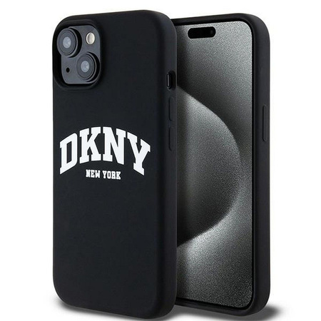 DKNY DKHMP15SSNYACH iPhone 15 / 14 / 13 6.1" czarny/black hardcase Liquid Silicone White Printed Logo MagSafe