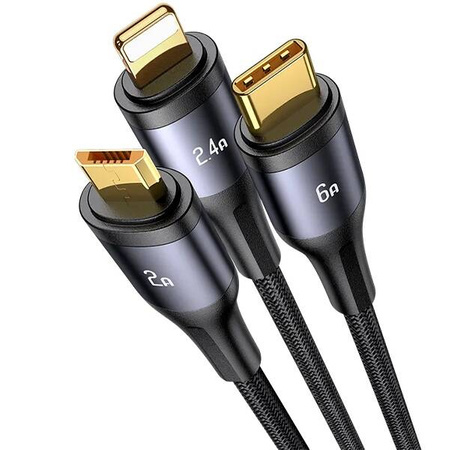 Kabel 3w1 66W 1.2m USB - USB-C + micro USB + Lightning Digital Display PD Fast Charge SJ582USB01 (US-SJ582)