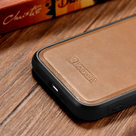 iCarer Leather Oil Wax case covered with natural leather for iPhone 14 Plus (MagSafe compatible) braun (WMI14220719-TN)