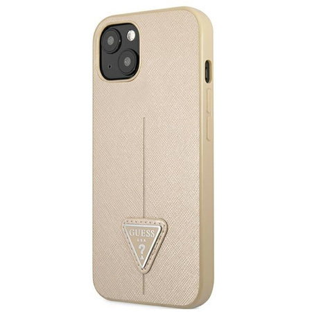 Original Handyhülle IPHONE 13 MINI Guess Hardcase Saffianotriangle Logo (GUHCP13SPSATLE) beige