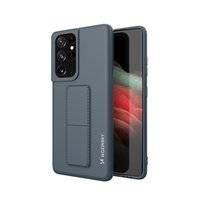 Wozinsky Kickstand Case elastyczne silikonowe etui z podstawką Samsung Galaxy S21 Ultra 5G granatowy