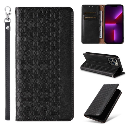 Magnet Strap Case for iPhone 14 Pro Flip Wallet Mini Lanyard Stand Black