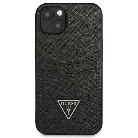 Schutzhülle IPHONE 13 MINI Guess Hardcase Saffianotriangle Logo Cardslot (GUHCP13SPSATPK) schwarz