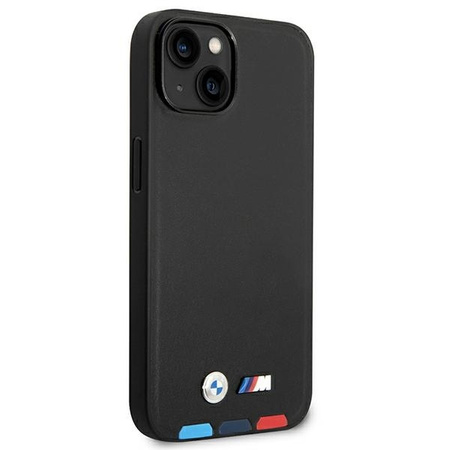 Original Handyhülle IPHONE 14 PLUS BMW Leather Stamp Tricolor (BMHCP14M22PTDK) schwarz