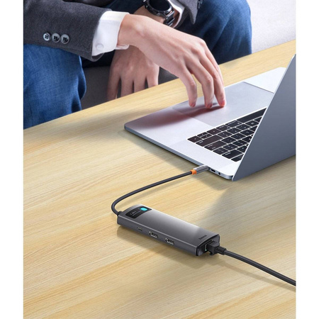 Baseus Metal Gleam Series HUB 7-in-1-USB-Typ-C-Dockingstation – 2 x HDMI / 3 x USB 3.2 Gen. 1/1 x Power Delivery / 1 x RJ-45 Ethernet Grau (WKWG040113)