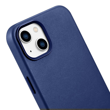 iCarer Case Leather Genuine Leather Case Cover for iPhone 14 Blue (WMI14220705-BU) (MagSafe Compatible)