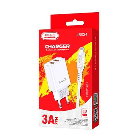 Ładowarka Sieciowa 5V/3A (2x USB) + Kabel 1m (USB - iPhone Lightning) Jokade Liangzi Dual Port Smart Charger Set (JB024) biały