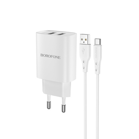 Borofone Ładowarka sieciowa BN2 Super - 2xUSB - 2,1A z kablem USB na Typ C biała