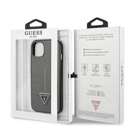 Original Handyhülle IPHONE 13 MINI Guess Hardcase Saffianotriangle Logo (GUHCP13SPSATLG) silber