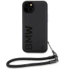 BMW Signature Leder-Wordmark-Cord-Hülle für iPhone 15/14/13 – Schwarz