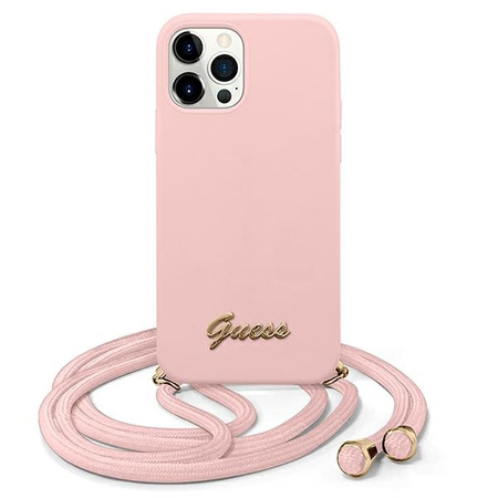 Oryginalne Etui IPHONE 12 PRO MAX 6,7" Guess Hardcase Metal Logo Cord GUHCP12LLSCLMGLP różowe