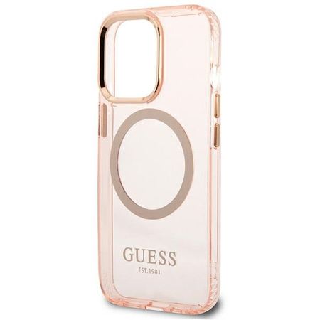 Original Case IPHONE 13 PRO MAX Guess Hard Case Gold Outline Translucent MagSafe (GUHMP13XHTCMP) pink