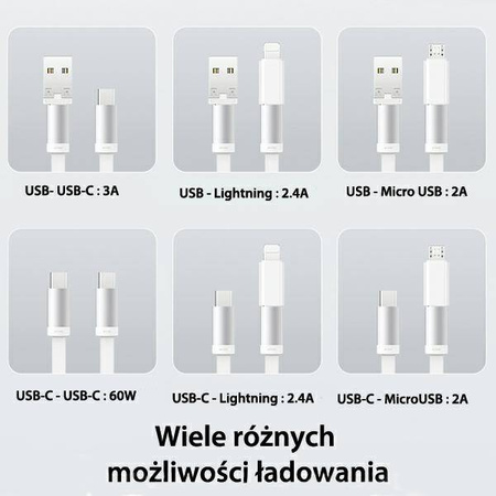 Kabel Rozwijany 3w1 60W z pudełkiem MicroUSB/USB-C/Lightning fioletowy/purple USAMS  SJ650USB03 (US-SJ650)